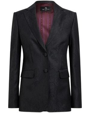 Etro Jassen ,Zwart ,Wol Paisley Jacquard Single-Breasted Jacket