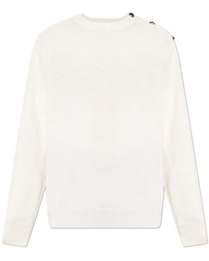 Balmain Rollkragenpullover Mit Druckknopfverschluss An Der Schulter - Weiß