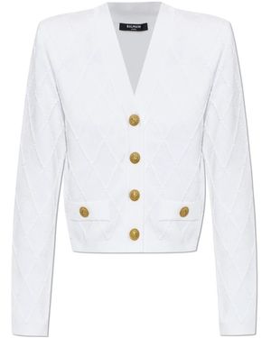 Balmain Truien & Vesten ,Wit ,Cropped Gebreide Cardigan