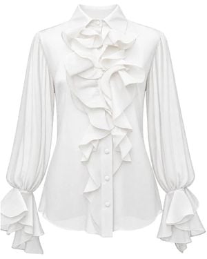 ACTUALEE Chiffon-Bluse Mit Rüschenverlauf - Weiß