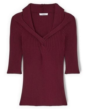 mötivi Truien & Vesten ,Rood ,Nylon Geribbelde Top Met Gekruiste Halslijn - Paars