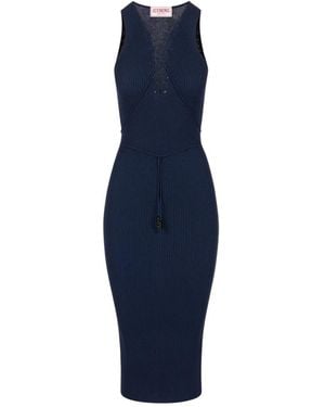 Iceberg Geribbelde Viscose Jurk Met Gevlochten Strikbanden - Blauw