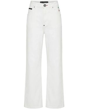 Philipp Plein Jeans ,Wit ,Katoen Straight Fit Jeans Basic