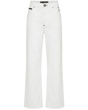 Philipp Plein Jeans ,Wit ,Katoen Straight Fit Jeans Basic