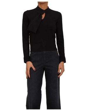 Nenette Maglia Con Sciarpina Borchiette - Zwart