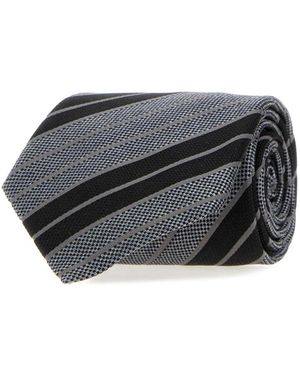 Saint Laurent Breite Gestreifte Seidenjacquard-Krawatte - Schwarz