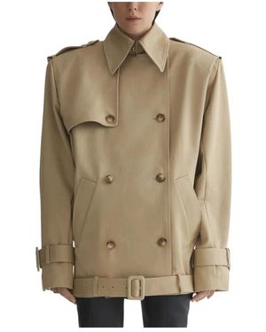 Mugler Jassen ,Leer Buckle Double-Breasted Jacket - Naturel