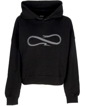 Propaganda Hoodies & Sweatvesten ,Zwart ,Katoen Zwarte Cropped Hoodie Met Ribbels