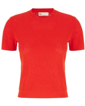 Tory Burch Lacehole Logo T-Shirt - Red