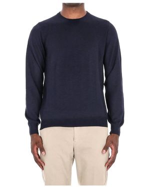 Barba Napoli Blauer Kaschmir Seiden Rundhalsausschnitt Pullover