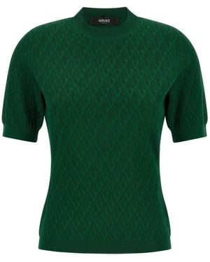 Versace V Allover Jacquard Fitted Knit T-Shirt - Groen