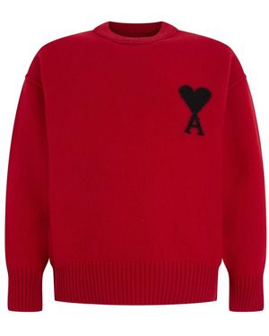 Ami Paris Crewneck Wol Trui Met Ami De Coeur - Rood