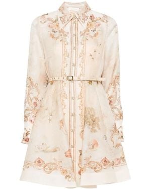 Zimmermann Rosa Seiden Leinen Organza Kleid - Natur