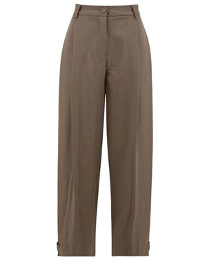 SOLOTRE Broeken ,Bruin ,Polyester Gekreukte Broek Met Zijflappen En Onderbandjes