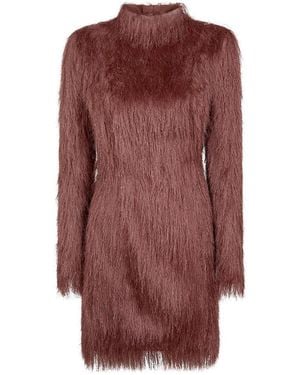 Balmain Langes Fransen Bodycon Kurzes Kleid Mit Ärmeln - Braun