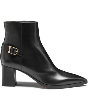 Santoni Leren Enkellaars Met Middelhoge Hak - Zwart