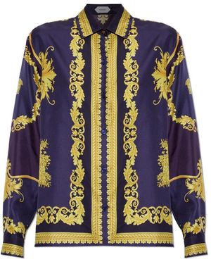 Versace Seidenhemd Mit Neuem Barocco-Print - Blau