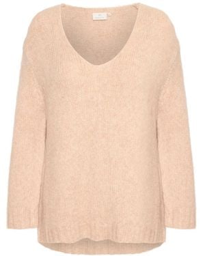 Kaffe Rauchgrauer Melange Strickpullover - Natur