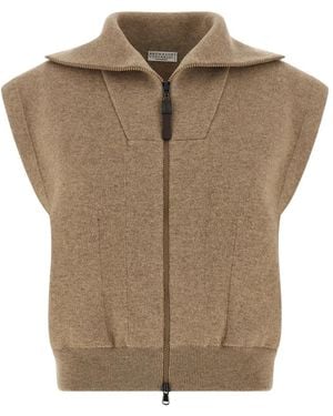 Brunello Cucinelli Vest Met Ritssluiting - Naturel
