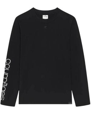 Courreges Logo Print Long Sleeve T-Shirt - Zwart