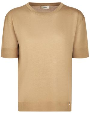 Herno Truien & Vesten ,Bruin ,Katoen Fijngebreid T-Shirt - Naturel
