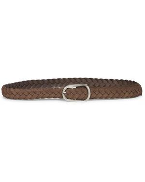 Brunello Cucinelli Accessoires ,Bruin ,Leer Geweide Riem