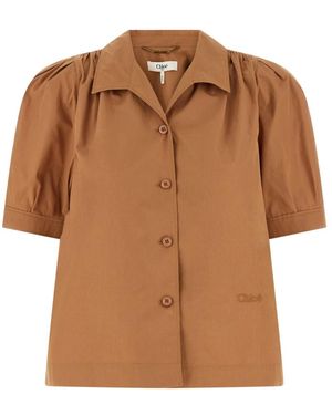 Chloé Overhemden ,Bruin ,Katoen Shirt Met Korte Mouwen
