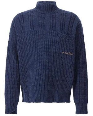 Marni Oversized Pullover Aus Schurwolle - Blau