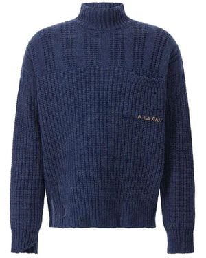 Marni Stoere Wollen Trui Met Vernielde Details - Blauw