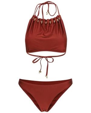 Zimmermann Badmode ,Bruin ,Nylon Aster Gathered Bead Bikini - Rood