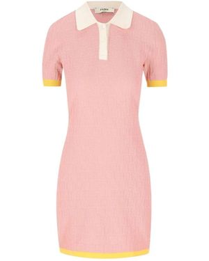 Fendi Ff Katoen En Zijde Jurk - Roze