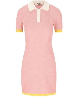 Fendi Ff Katoen En Zijde Jurk - Roze