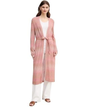 Ouí Truien & Vesten ,Roze ,Katoen Gebreide Cardigan Met Riem En Patroon