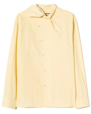 Plan C Overhemden ,Geel ,Blouse Met Sjaalkraag - Naturel