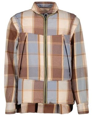 Sacai Checked Zip Overshirt Jacket - Brown