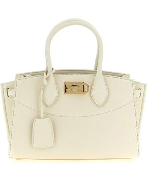 Ferragamo Gancini Lock Top Handle Bag - Naturel