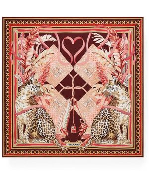 Ferragamo Accessoires ,Veelkleurig ,Leer Gancini Print Zijden Sjaal - Roze