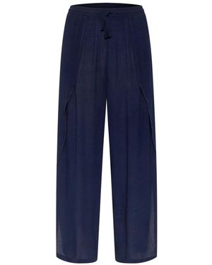 Cream Wide Trousers - Blue