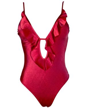 Miss Bikini Badmode ,Rood ,Leer Ruffled One-Piece