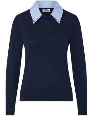Liu Jo Truien & Vesten ,Blauw ,Wol Ronde Hals Trui