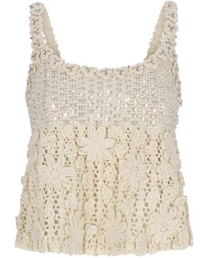 Celine Besticktes Blumen Crop Top - Natur