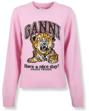 Ganni Round-Neck Knitwear - Pink