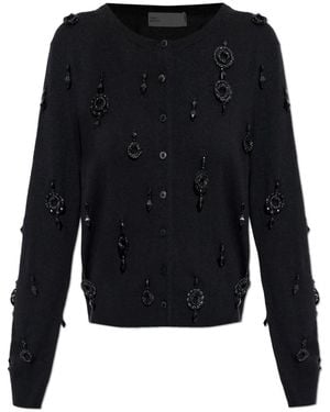 Tory Burch Truien & Vesten ,Zwart ,Wol Geborduurde Wollen Cardigan