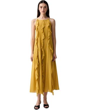 ViCOLO Kleedjes ,Geel ,Katoen Trapeze Maxi Jurk - Metallic