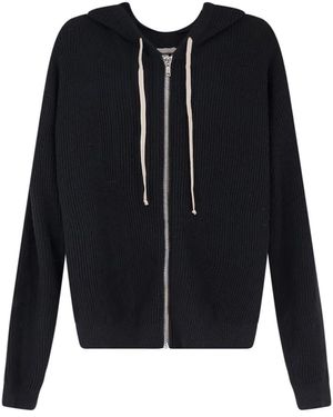 Rick Owens Truien & Vesten ,Zwart ,Wol Hooded Zip-Up Cardigan