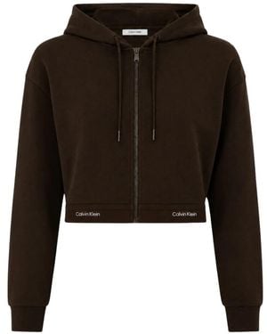 Calvin Klein Terry Logo Waist Cropped Zip Hoodie - Zwart