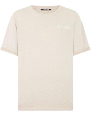 Roberto Cavalli Tops ,Wit ,Katoen T-Shirt Met Slangenprint Op De Rug - Naturel