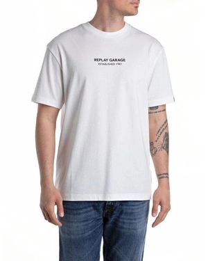 Replay T-shirt mit grafikdruck und rundhalsausschnitt - Weiß