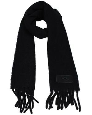Ami Paris Luxe Alpaca Sjaal Met Franjes - Zwart