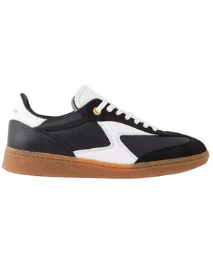 Filling Pieces Schwarze ledersneakers runde zehen weiße logo - Blau